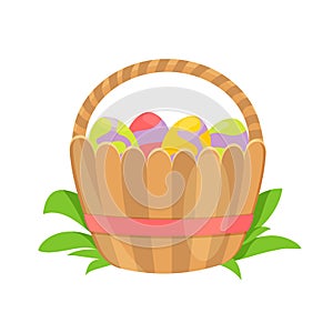 Illustration of a basket of colored Easter eggs