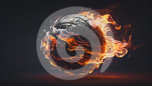 Illustration of the basketball ball enveloped in fire flames, black background