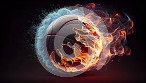 Illustration of the basketball ball enveloped in fire flames, black background