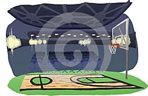 Illustration of a basketball hall. Bleachers, floodlights, basketball shield with a ring, eps ready to use. For your
