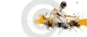 Illustration of batsman in cricket game on watercolor background banner. Ai Generated