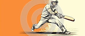 Illustration of batsman in cricket game on watercolor background banner. Ai Generated