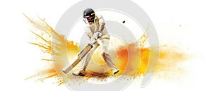 Illustration of batsman in cricket game on watercolor background banner. Ai Generated