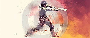 Illustration of batsman in cricket game on watercolor background banner. Ai Generated