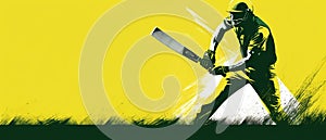 Illustration of batsman in cricket game on watercolor background banner. Ai Generated