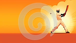 Illustration of batsman in cricket game on watercolor background banner. Ai Generated