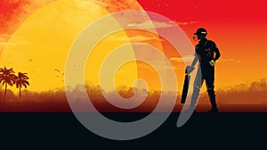 Illustration of batsman in cricket game on watercolor background banner. Ai Generated