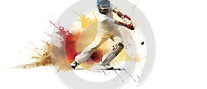 Illustration of batsman in cricket game on watercolor background banner. Ai Generated