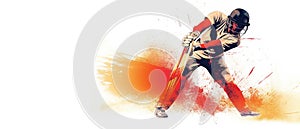 Illustration of batsman in cricket game on watercolor background banner. Ai Generated