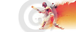 Illustration of batsman in cricket game on watercolor background banner. Ai Generated