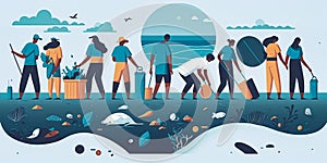 Illustration of a beach cleanup effort.