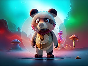 Illustration of a Bear with Mushrooms. AI generated photo