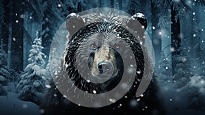 illustration of a bear in the winter forest