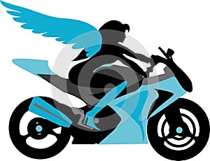 Illustration of beautiful angel woman on motorcycle