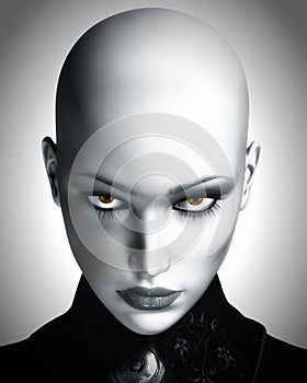 Illustration of Beautiful Bald Futuristic Woman