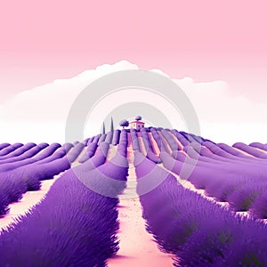 Illustration of beautiful blooming lavender fields in Provence, France