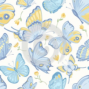 Illustration Beautiful butterfly and flower botanical leaf seamless pattern for love wedding valentines day or arrangement