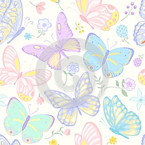 Illustration Beautiful butterfly and flower botanical leaf seamless pattern for love wedding valentines day or arrangement