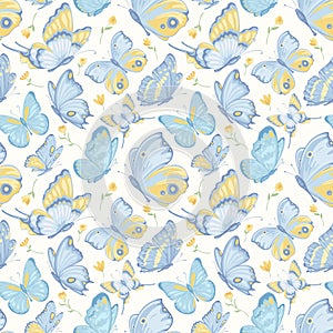 Illustration Beautiful butterfly and flower botanical leaf seamless pattern for love wedding valentines day or arrangement