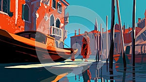 Illustration of the beautiful city of Venice. City of gondoliers, bridges, carnivals and love. Italy