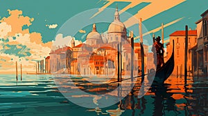 Illustration of the beautiful city of Venice. City of gondoliers, bridges, carnivals and love. Italy