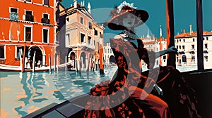 Illustration of the beautiful city of Venice. City of gondoliers, bridges, carnivals and love. Italy