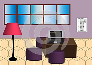 Illustration of a beautiful and cozy room to work in. 3d effects photo