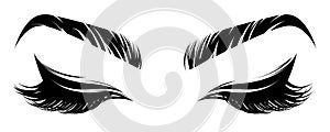 Illustration of eye makeup and brow on white background photo