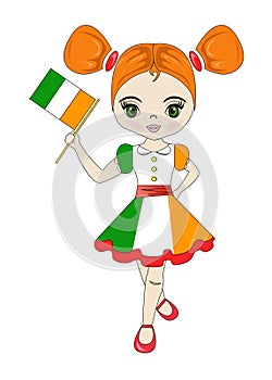 Illustration with a beautiful girl and a flag of the country of ireland
