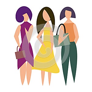 Illustration of beautiful modern girls in fashionable clothes