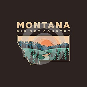 Illustration of Beautiful Montana state map logo design vector