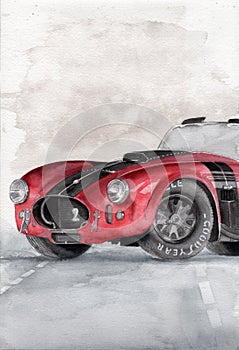 Illustration of a beautiful old red car