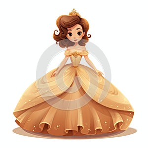 Illustration of a beautiful princess in a luxurious dress on a white background