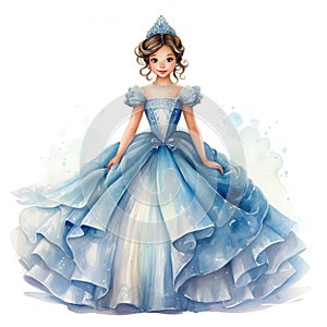 Illustration of a beautiful princess in a luxurious dress on a white background