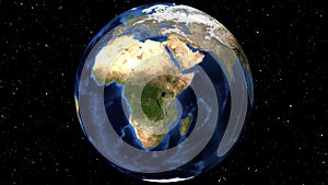 Illustration of Beautiful rotating Earth. View from Space Satellite.World Africa and Europe ground map.Close up from Animation