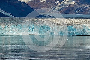 An illustration of a beautiful section of Hubbard Glacier showing layers of growth in Alaska