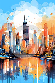 Illustration of a beautiful view of Chicago, USA