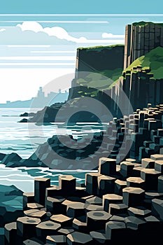 Illustration of beautiful view of Giants Causeway, Ireland