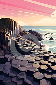 Illustration of beautiful view of Giants Causeway, Ireland