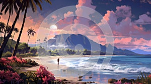 Illustration of a beautiful view of Hawaii, USA