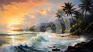 Illustration of a beautiful view of Hawaii, USA