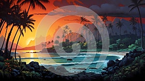 Illustration of a beautiful view of Hawaii, USA