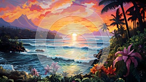 Illustration of a beautiful view of Hawaii, USA