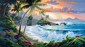 Illustration of a beautiful view of Hawaii, USA