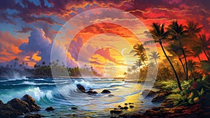 Illustration of a beautiful view of Hawaii, USA