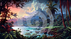 Illustration of a beautiful view of Hawaii, USA