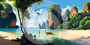 Illustration of a beautiful view of James Bond Island, Thailand