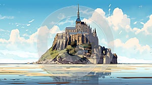 Illustration of beautiful view of Mont Saint-Michel, France