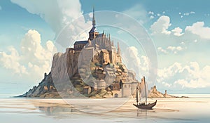 Illustration of beautiful view of Mont Saint-Michel, France