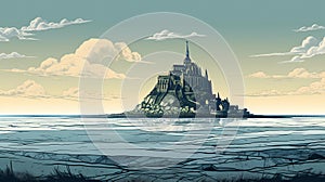 Illustration of beautiful view of Mont Saint-Michel, France